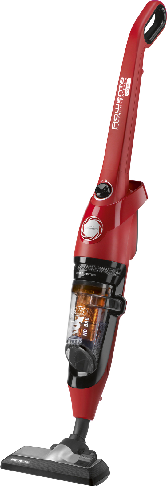 foto del prodotto rowenta rh8133 powerline extreme bagless, scopa elettrica senza sacco, filtraggio elevato, tecnologia ciclonica, modello rosso
