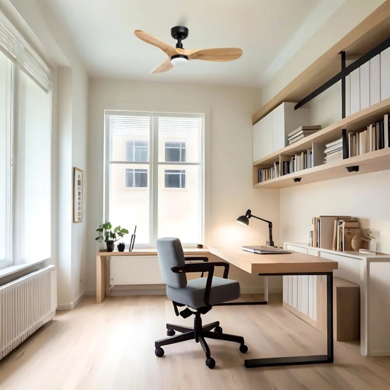 foto del prodotto rowind ventilatore nero rovere con luce 90 wifi