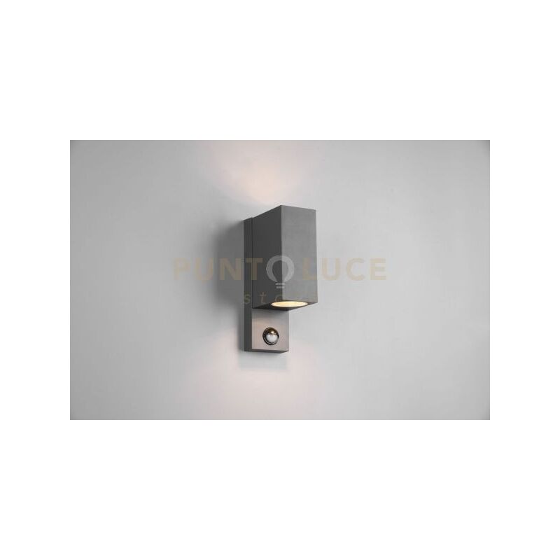 foto del prodotto roya applique da esterno fusione alluminio squadrata antracite a bi-emissione con sensore di movimento ip44 h.22cm 2 luci attacco gu10