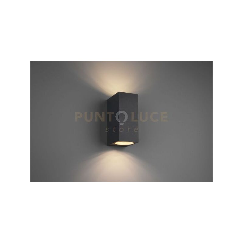 foto del prodotto roya applique da esterno fusione alluminio squadrata antracite a bi emissione ip44 h.15cm 2 luci attacco gu10