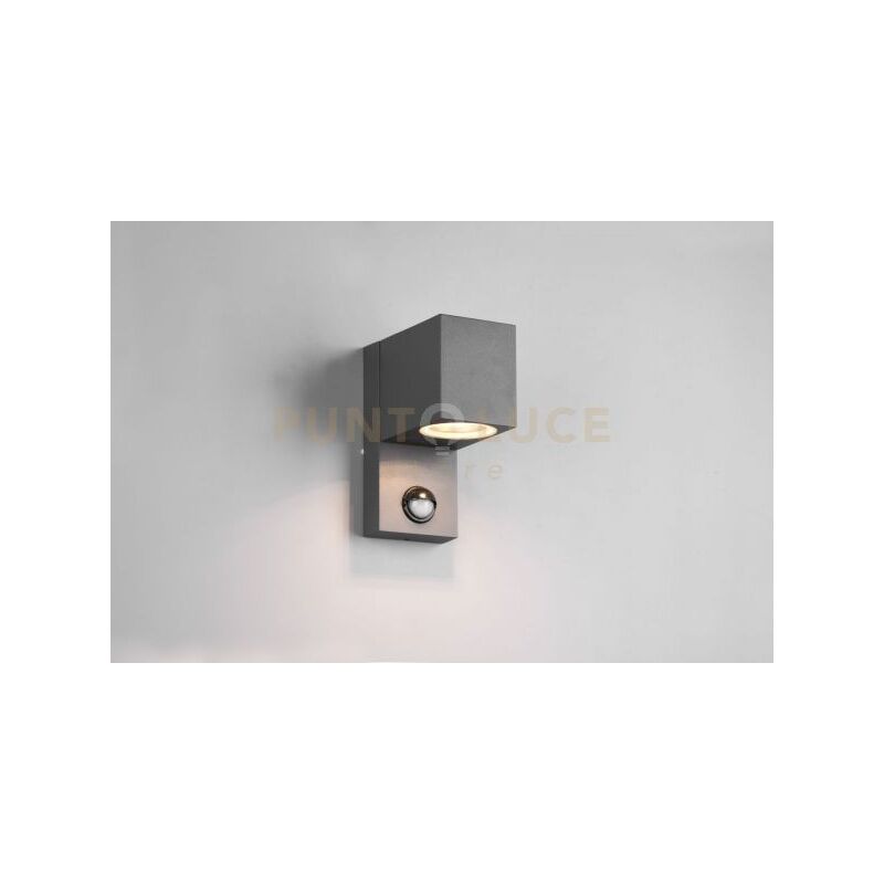 foto del prodotto roya applique da esterno fusione alluminio squadrata antracite con sensore di movimento ip44 h.15cm 1 luce attacco gu10