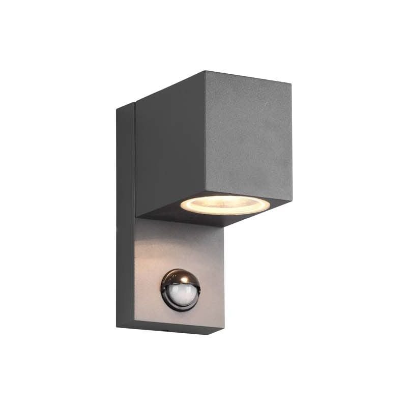 foto del prodotto roya applique da esterno fusione alluminio squadrata antracite con sensore di movimento ip44 h.15cm