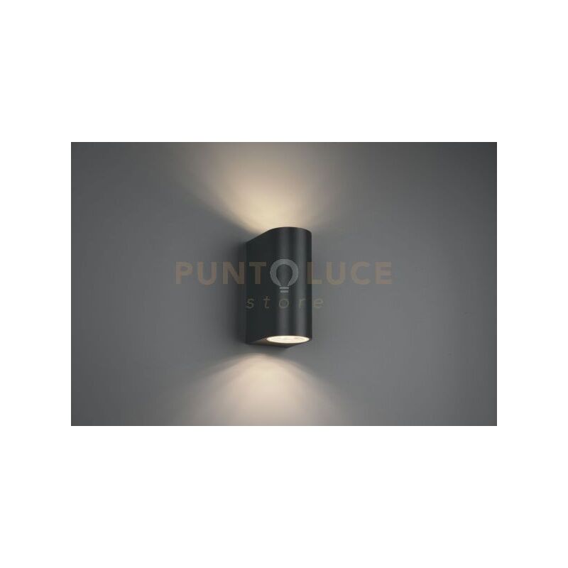 foto del prodotto roya applique da esterno fusione alluminio stondata antracite a bi emissione ip44 h.15cm 2 luci attacco gu10