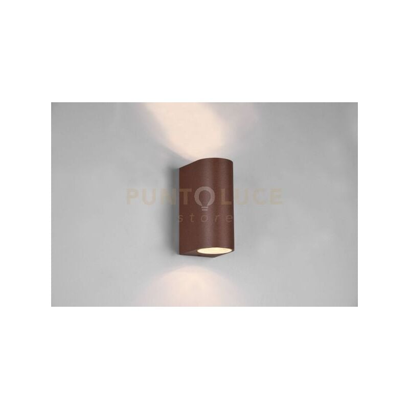 foto del prodotto roya applique da esterno fusione alluminio stondata ruggine a bi emissione ip44 h.15cm 2 luci attacco gu10