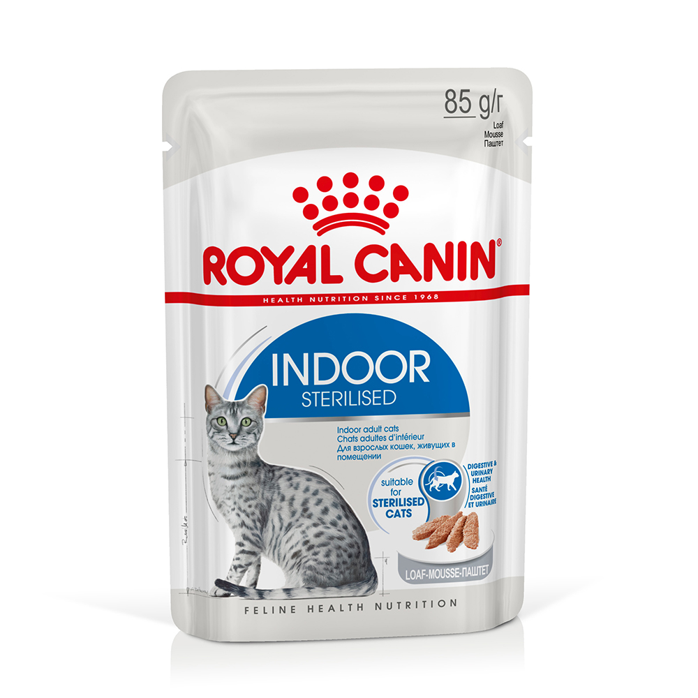 foto del prodotto royal canin indoor 27 crocchette per gatti - come integrazione 12 x 85 g umido royal canin indoor sterilised mousse