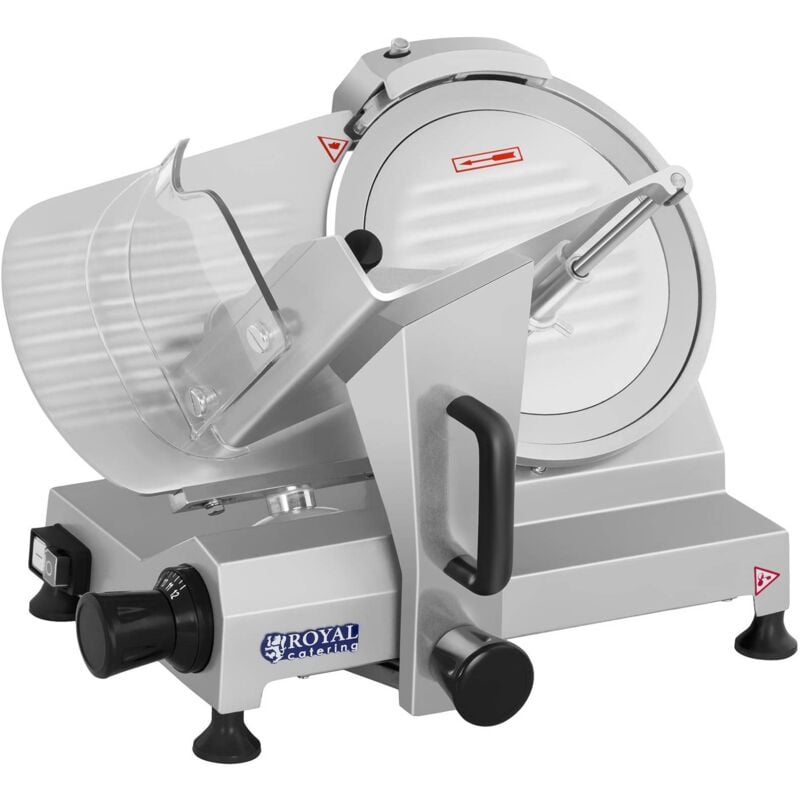 foto del prodotto royal catering affettatrice elettrica regolabile 250 mm 0 12 mm 150 w 352 rpm lama in acciaio