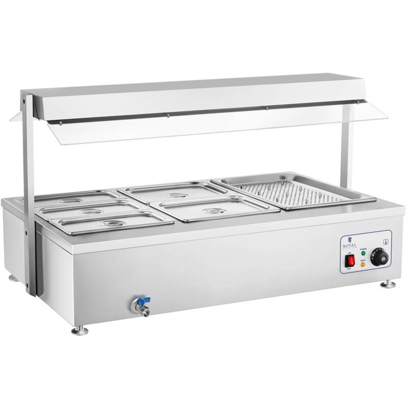 foto del prodotto royal catering bagnomaria professionale 6 contenitori con scarico tavola calda teca per buffet