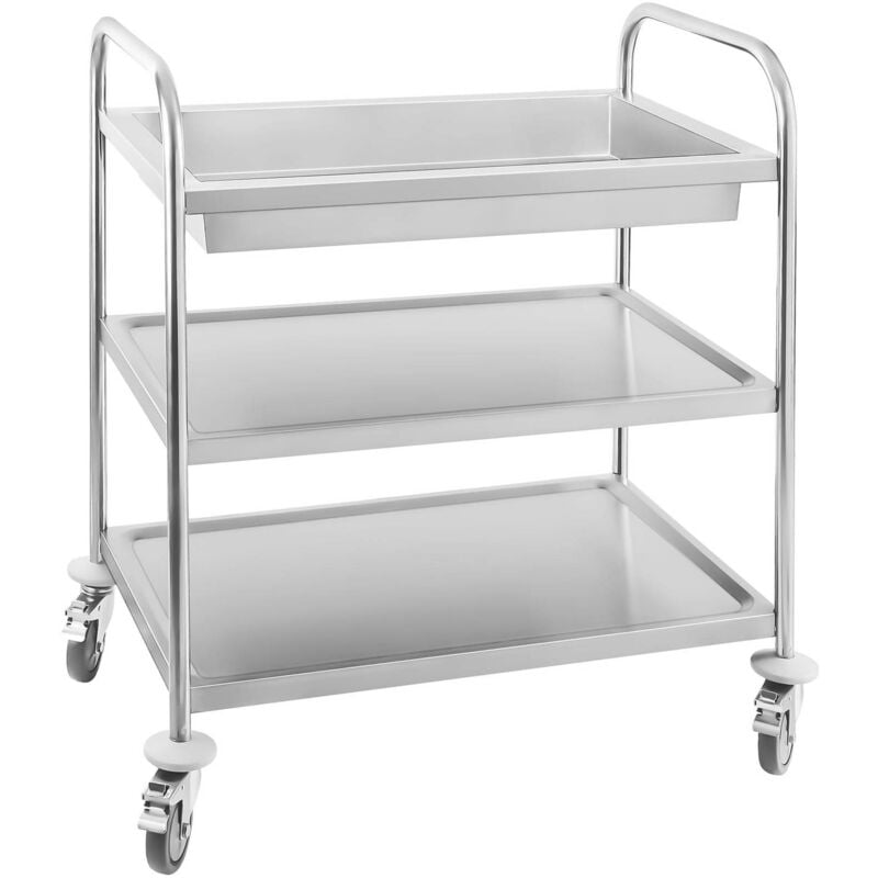 foto del prodotto royal catering carrello di servizio in acciaio inossidabile 2 ripiani 1 vasca portata 3x75 kg