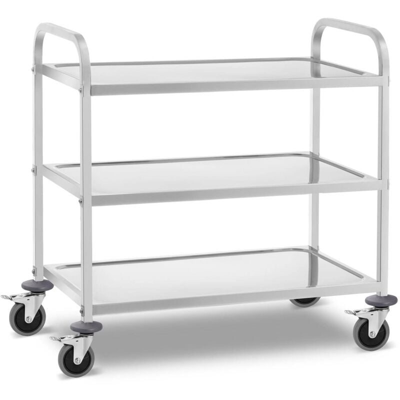 foto del prodotto royal catering carrello di servizio in acciaio inox cucina 3 ripiani carico 355 kg con freni