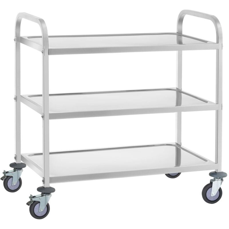 foto del prodotto royal catering carrello inox 3 ripiani fino a 150 kg 2 freni carrello di servizio acciaio inox