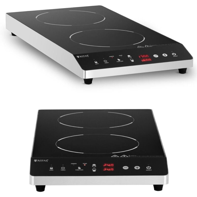 foto del prodotto royal catering fornello, piano cottura a induzione regolabile, 2 zone cottura, dia. led da 26 cm 1800 w