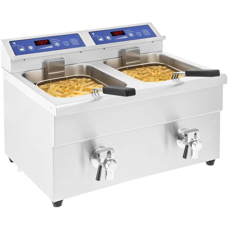 foto del prodotto royal catering friggitrice a induzione 2 vasche da 10 litri con timer e rubinetto di scarico