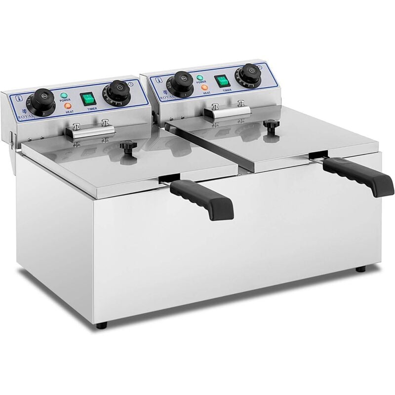 foto del prodotto royal catering friggitrice doppia acciaio inox professionale programmabile 3 2kw 230v 2x13 l