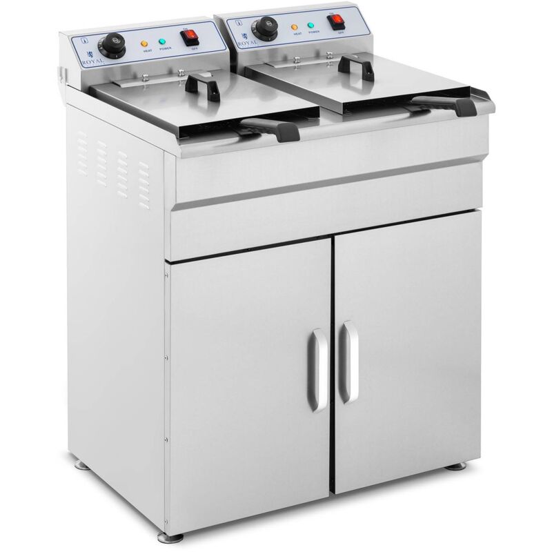 foto del prodotto royal catering friggitrice elettrica con armadietto 2 x 16 litri acciaio inox 2 x 6.000 watt