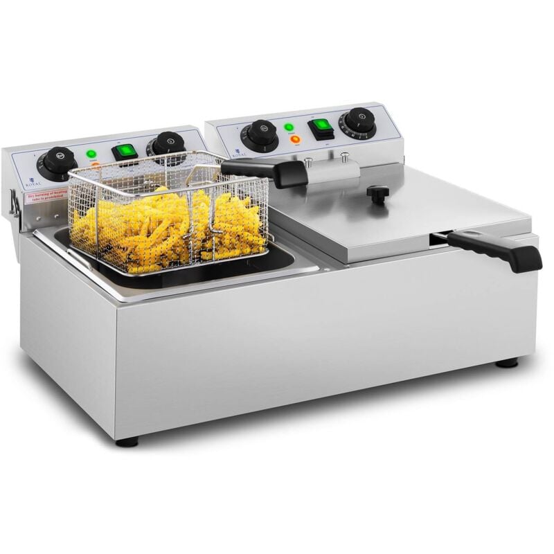 foto del prodotto royal catering friggitrice elettrica con timer 2 x 10 litri zona fredda 2 x 3200 w acciaio inox