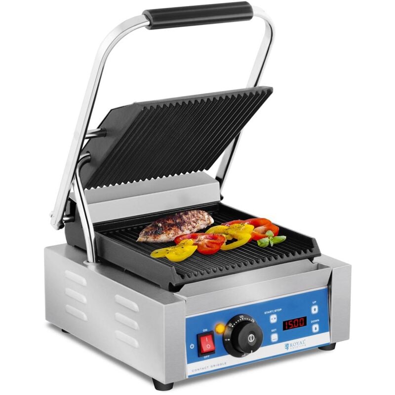 foto del prodotto royal catering piastra per panini elettrica bistecchiera timer display digitale 1800 w rigata