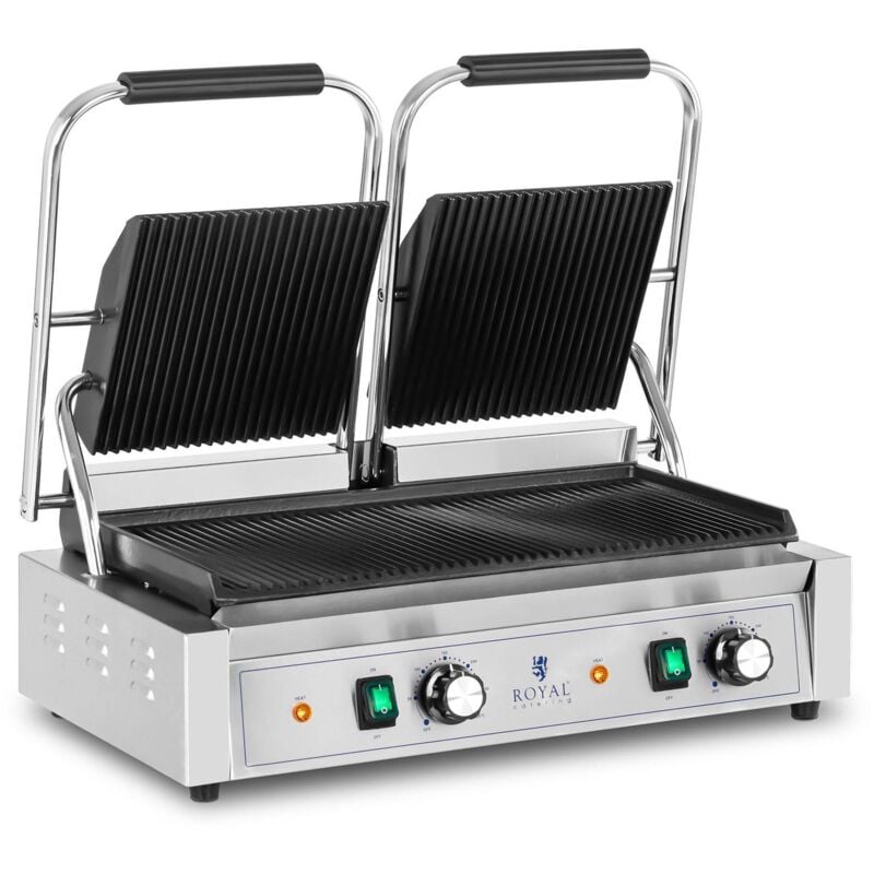 foto del prodotto royal catering piastra per panini elettrica grill griglia rigata 3.600 w 50 300 c 2 piastre