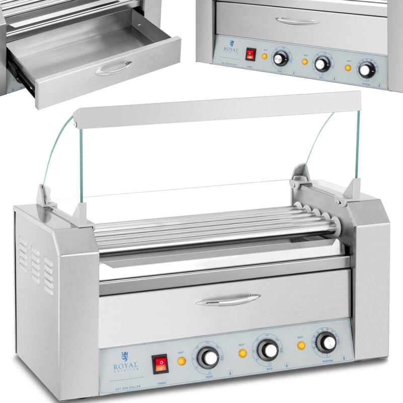 foto del prodotto royal catering scalda grill a rulli per hot dog con cassetto e coperchio 5 rulli