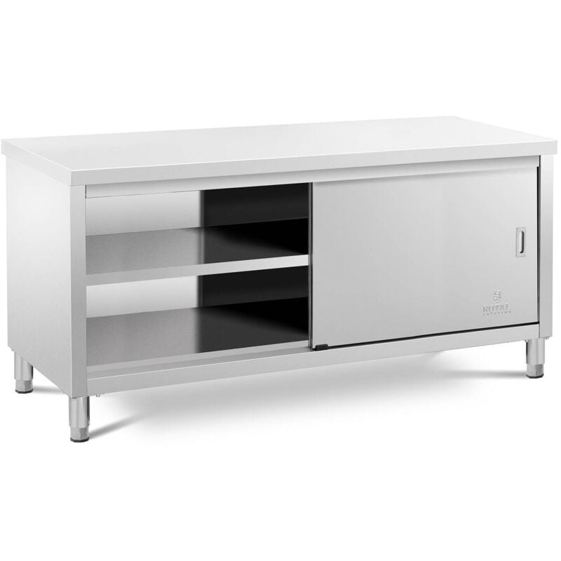 foto del prodotto royal catering tavolo armadiato gastronomia acciaio inox con porte scorrevoli 180 x 60 cm