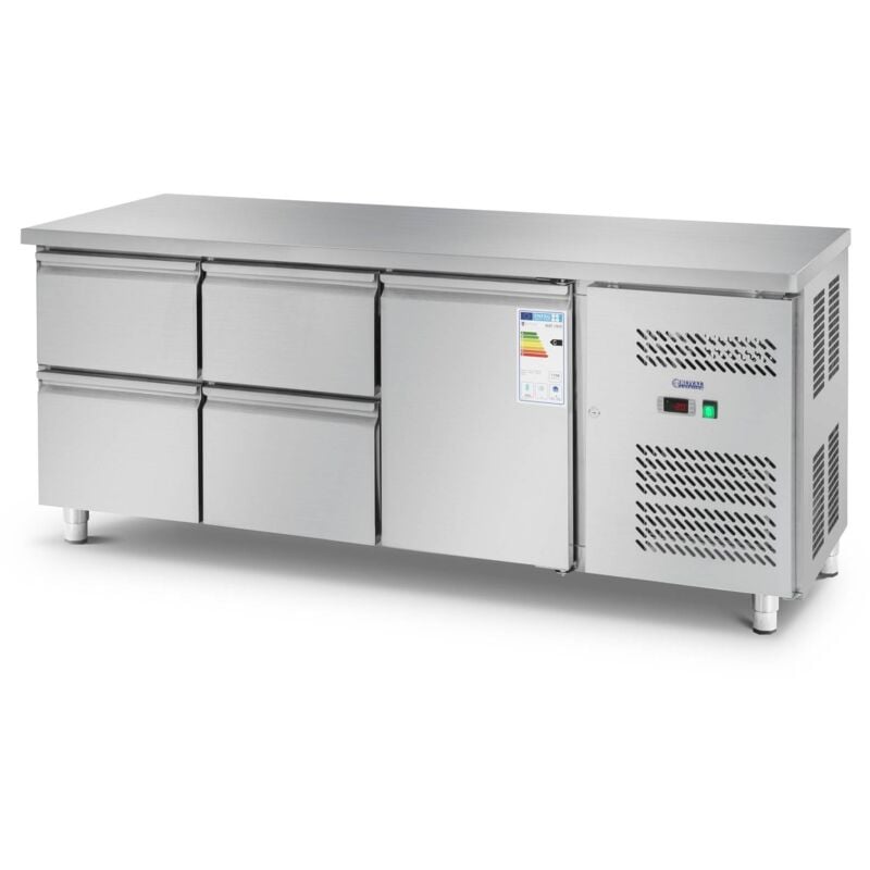 foto del prodotto royal catering tavolo refrigerato con 4 cassetti 403 litri in acciaio inox 235 watt r600a 42 db