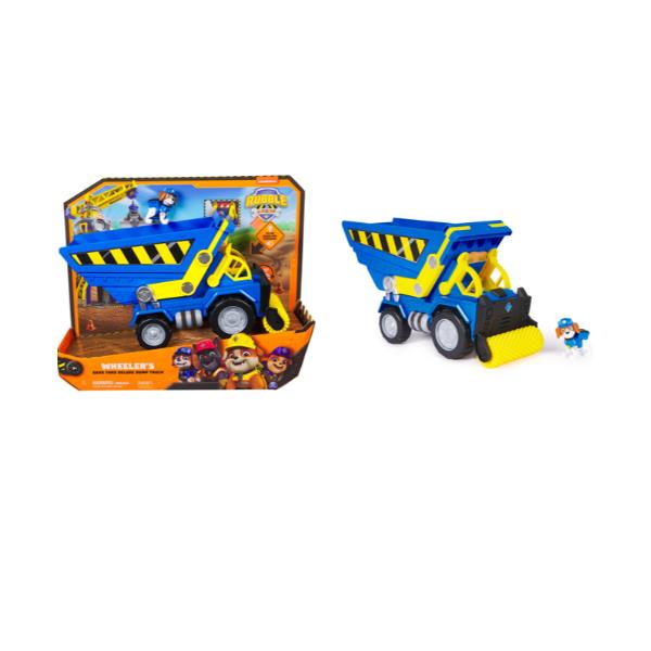 foto del prodotto rubble &amp; crew , veicolo da cantiere deluxe di wheeler, camion ribaltabile con luci, suoni e personaggio, giocattoli per bambini e bambine dai 3 anni in su