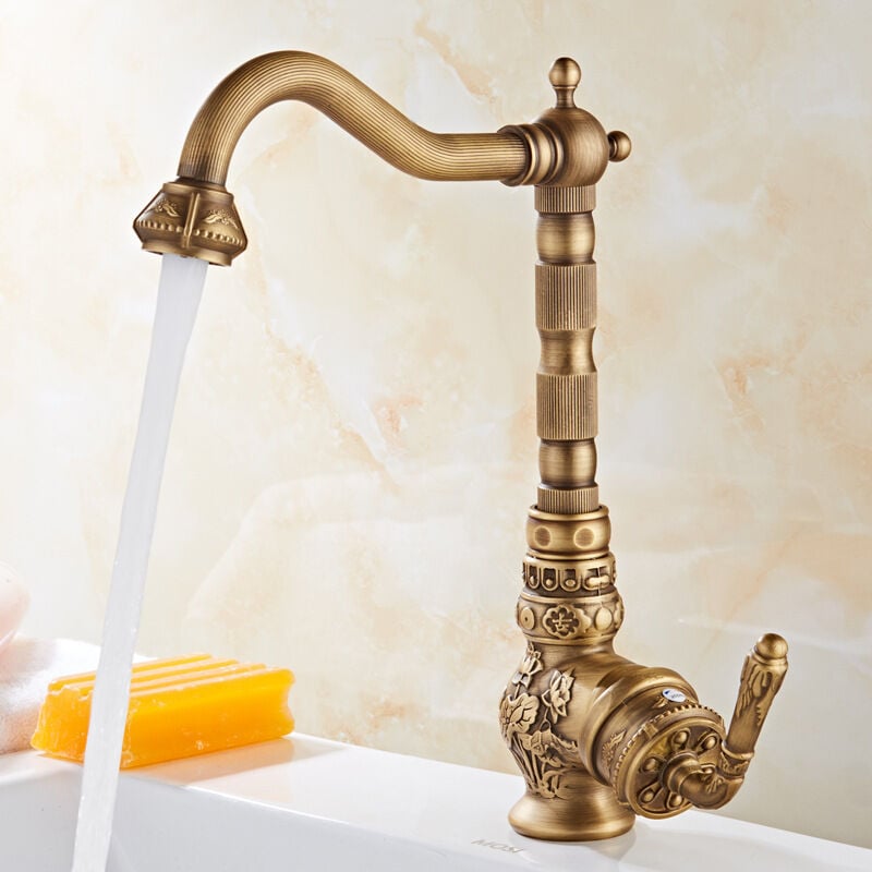 foto del prodotto rubinetti lavabo retr intagliato miscelatore per bagno cucina bronzo ruotabile a 360 con tubo g3 8