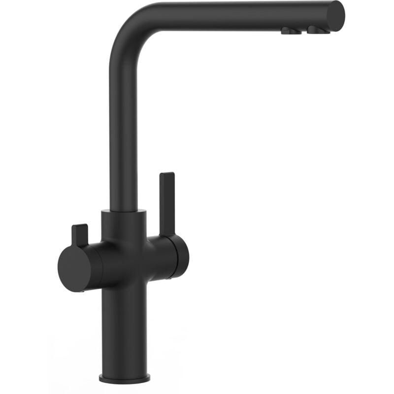 foto del prodotto rubinetto 3 vie miscelatore cucina nero opaco con canale separato per acqua filtrata, canna a l - serie fc