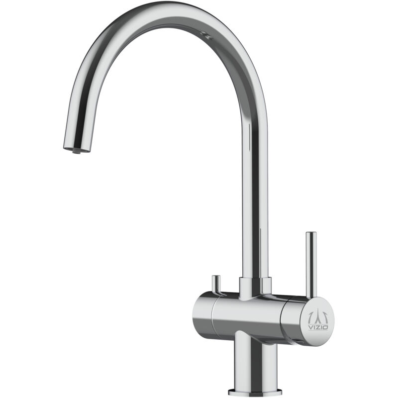 foto del prodotto rubinetto 3 vie miscelatore lavello cucina vizio in acciaio inox lucido per utilizzo con sistemi filtro canna a u acciaio chirurgico aisi 316
