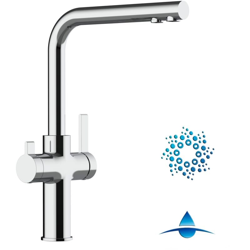 foto del prodotto rubinetto 4 vie miscelatore cucina cromato con canale separato per acqua filtrata, canna a l serie fc