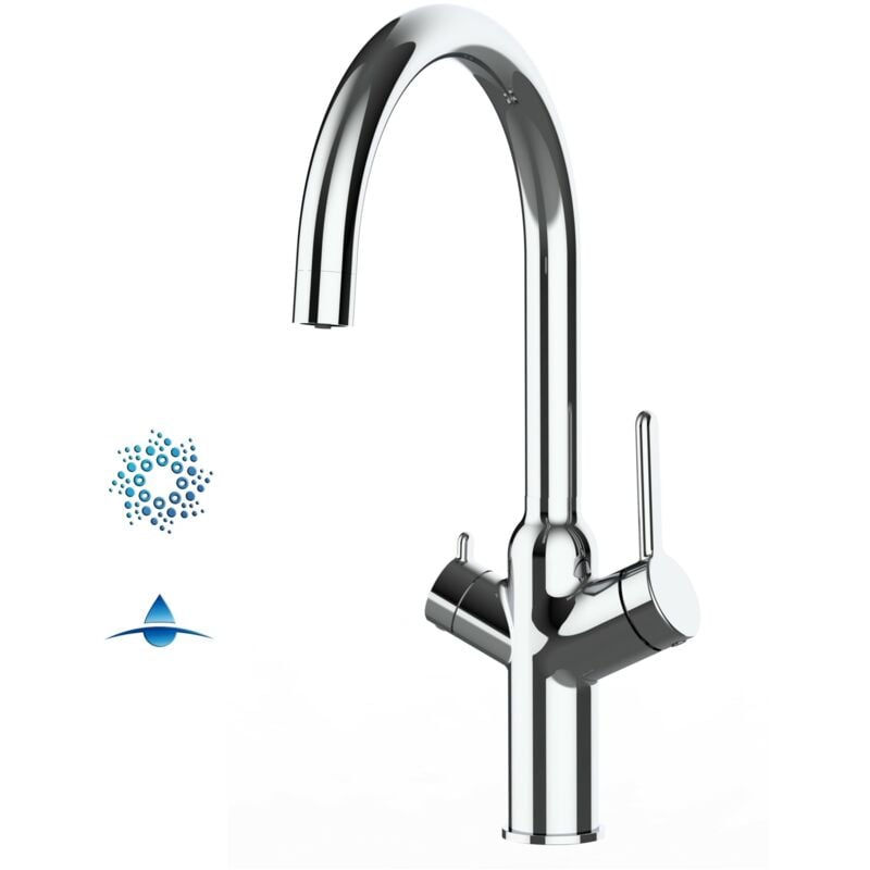 foto del prodotto rubinetto 4 vie miscelatore cucina cromato con canale separato per acqua filtrata, canna a u - serie bod