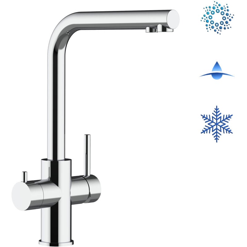 foto del prodotto rubinetto 5 vie miscelatore lavello cucina in acciaio inox lucido per sistemi acqua gasata aromatizzata e filtro depurazione canna a l acciaio