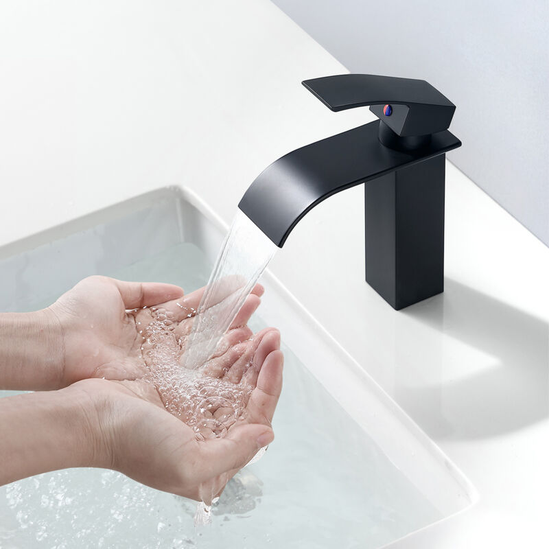 foto del prodotto rubinetto a cascata per bagno, risparmio idrico, monocomando rubinetto per lavabo, regolazione per l acqua calda e fredda, rubinetto per bagno con