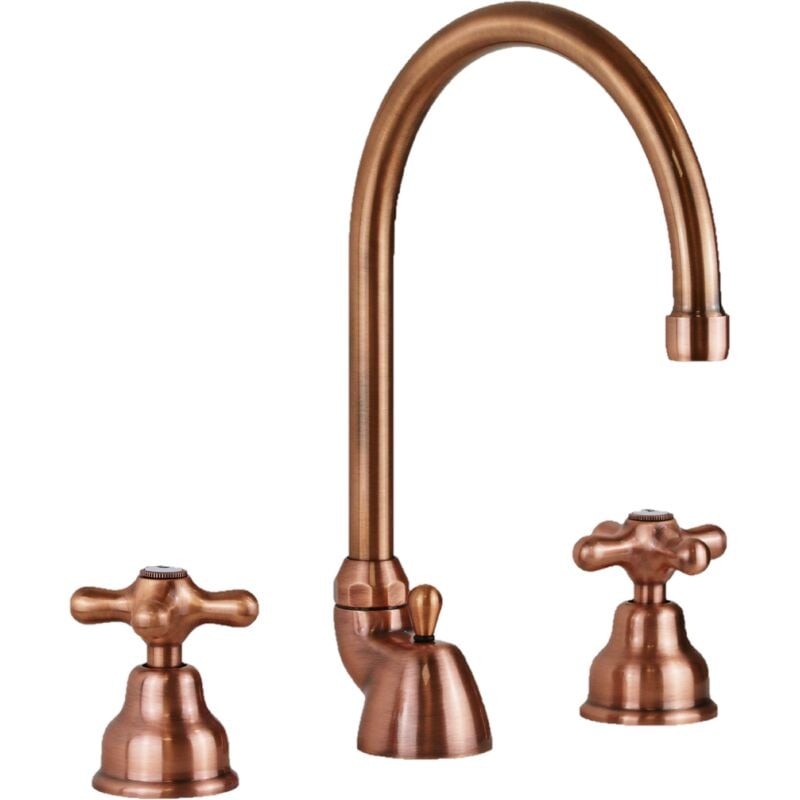 foto del prodotto rubinetto a doppia leva per lavabo a tre fori canna alta girevole colore rame paffoni iris irv057rm rame iris