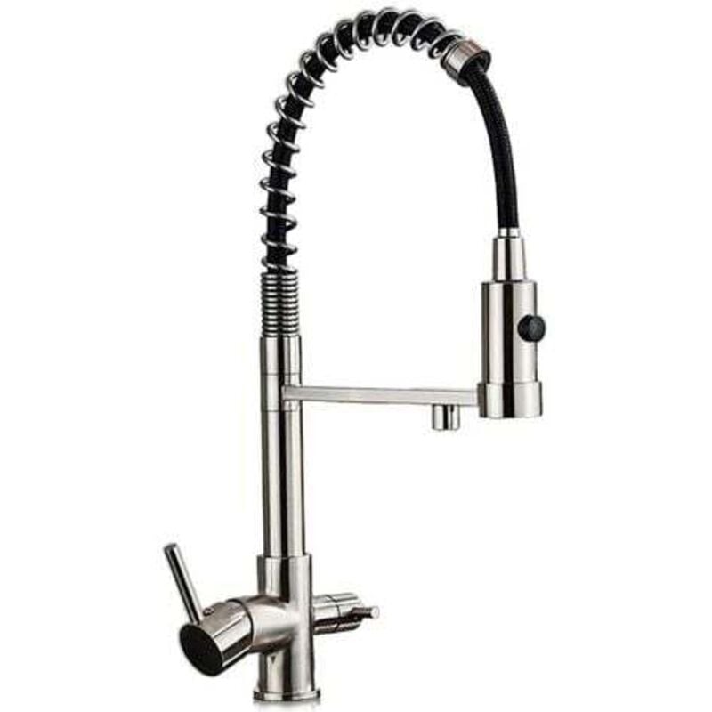 foto del prodotto rubinetto a osmosi inversa a 3 vie, rimovibile, tipo chef di rosmmel della serie zeus nichel spazzolato