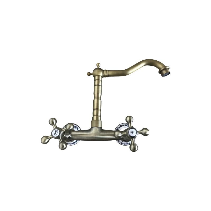 foto del prodotto rubinetto a parete bronzato vecchio ottone vintage dettagli in ceramica