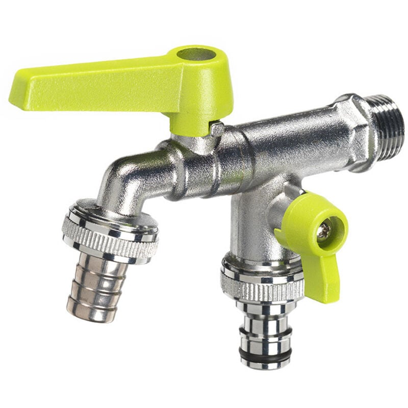 foto del prodotto rubinetto a sfera doppio per fontana da giardino con leve colorate belfer rub 027 verde acido