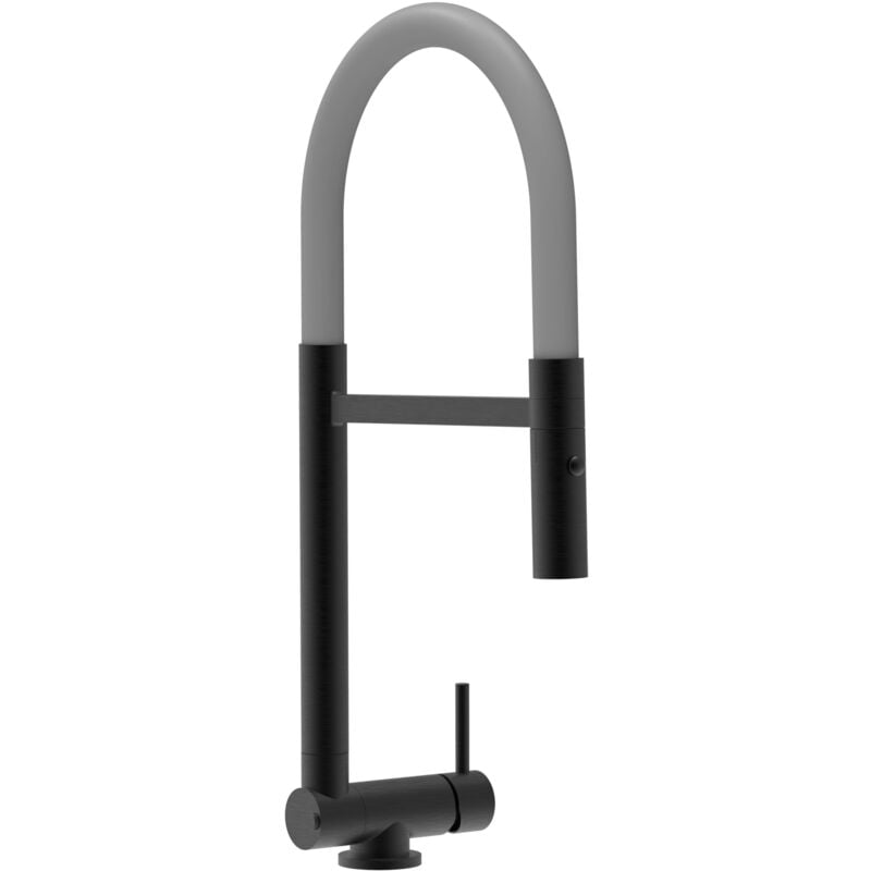 foto del prodotto rubinetto abbattibile a soli 4,5 cm, miscelatore cucina nero opaco per sottofinestra canna azzurra movibile e doccia due getti staccabile