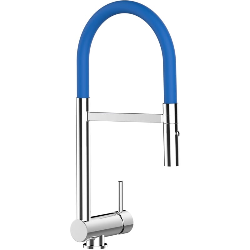 foto del prodotto rubinetto abbattibile miscelatore lavello fontana cucina vizio canna abbattibile 6 cm per sottofinestra canna blu movibile e doccia due getti