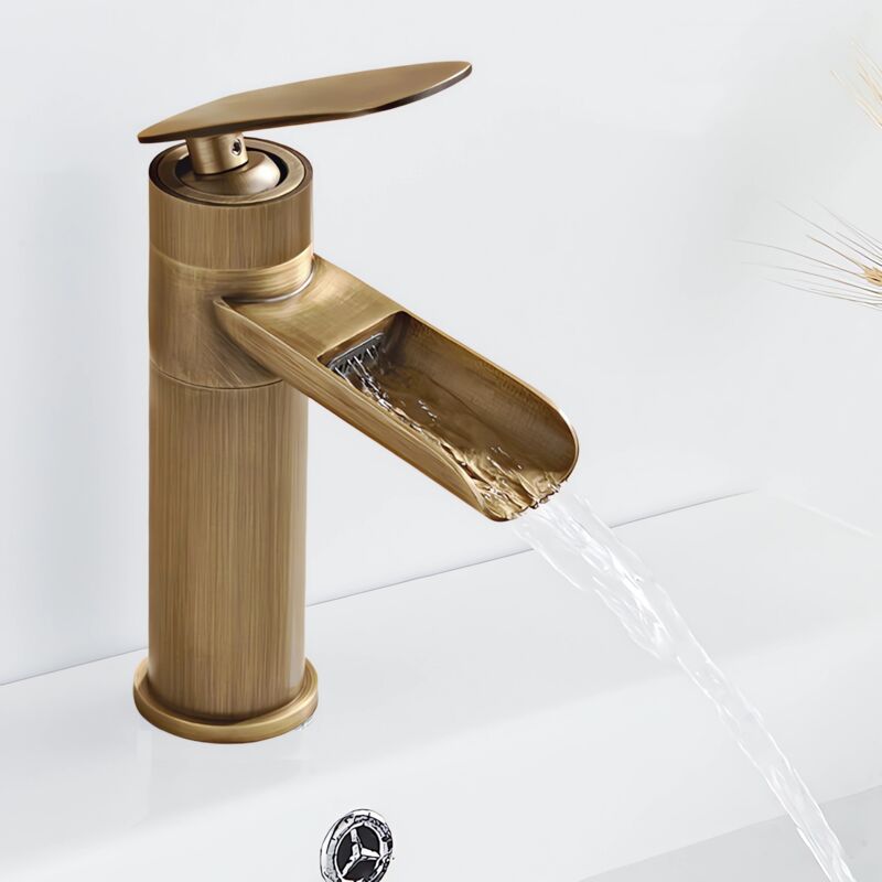 foto del prodotto rubinetto bagno cascata vintage miscelatore monocomando per lavabo acqua calda e fredda bronzo