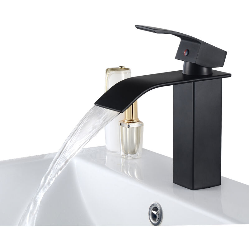 foto del prodotto rubinetto bagno lavabo a cascata, rubinetti bagno monocomando in acciaio inox per lavabo, anti spruzzo con miscelazione acqua calda e fredda,