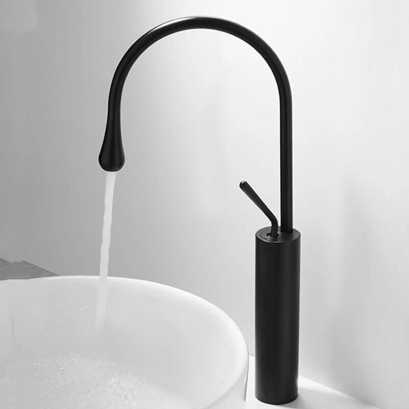 foto del prodotto rubinetto bagno lavabo alto, rubinetti per lavandini, miscelatore monocomando per lavabo fredda e calda regolabile nero