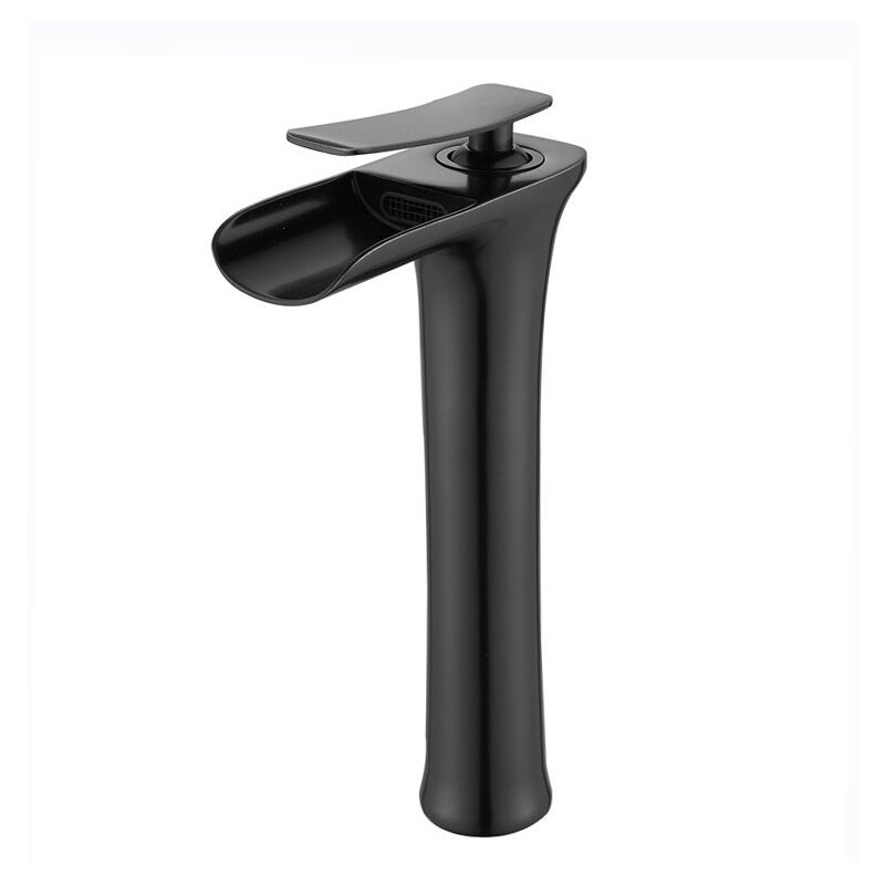 foto del prodotto rubinetto bagno lavabo, cascata miscelatore monocomando per bagno, miscelatore con attacco acqua fredda calda nero