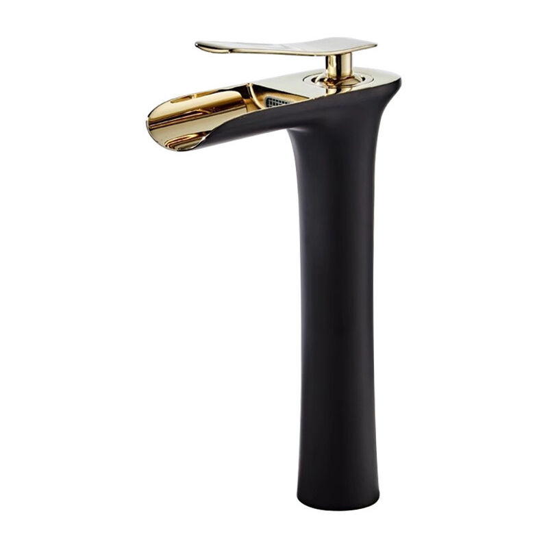 foto del prodotto rubinetto bagno lavabo, cascata miscelatore monocomando per bagno, miscelatore con attacco acqua fredda calda - nero oro