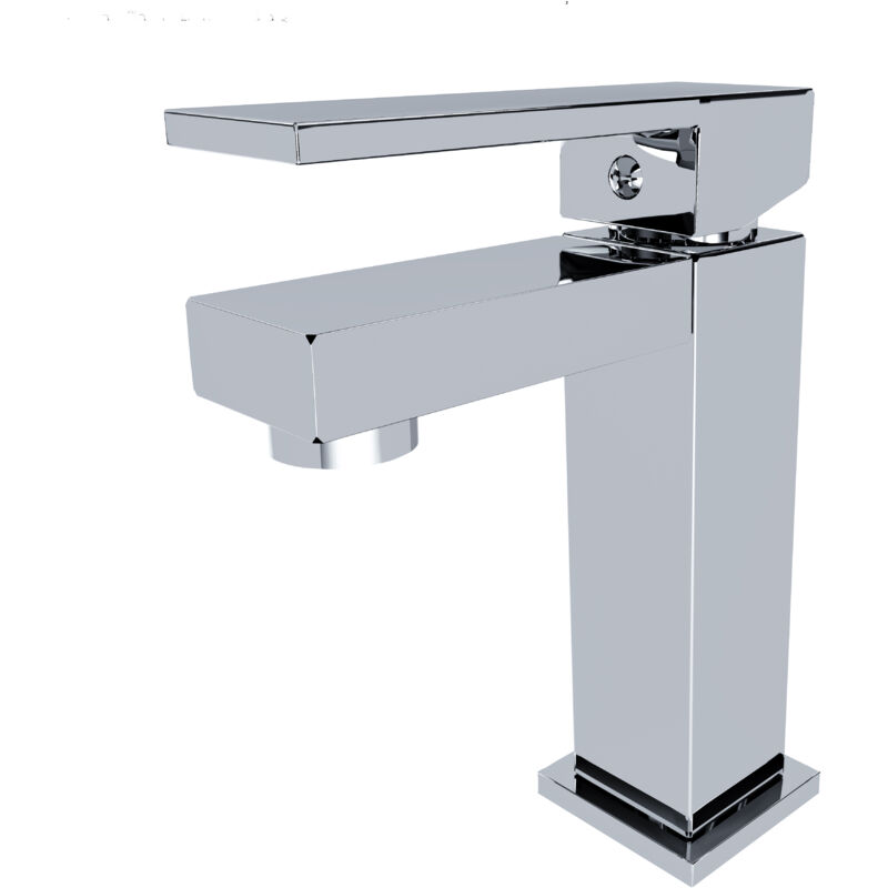 foto del prodotto rubinetto bagno miscelatore monocomando in ottone cromato design moderno quadrato lavabo 