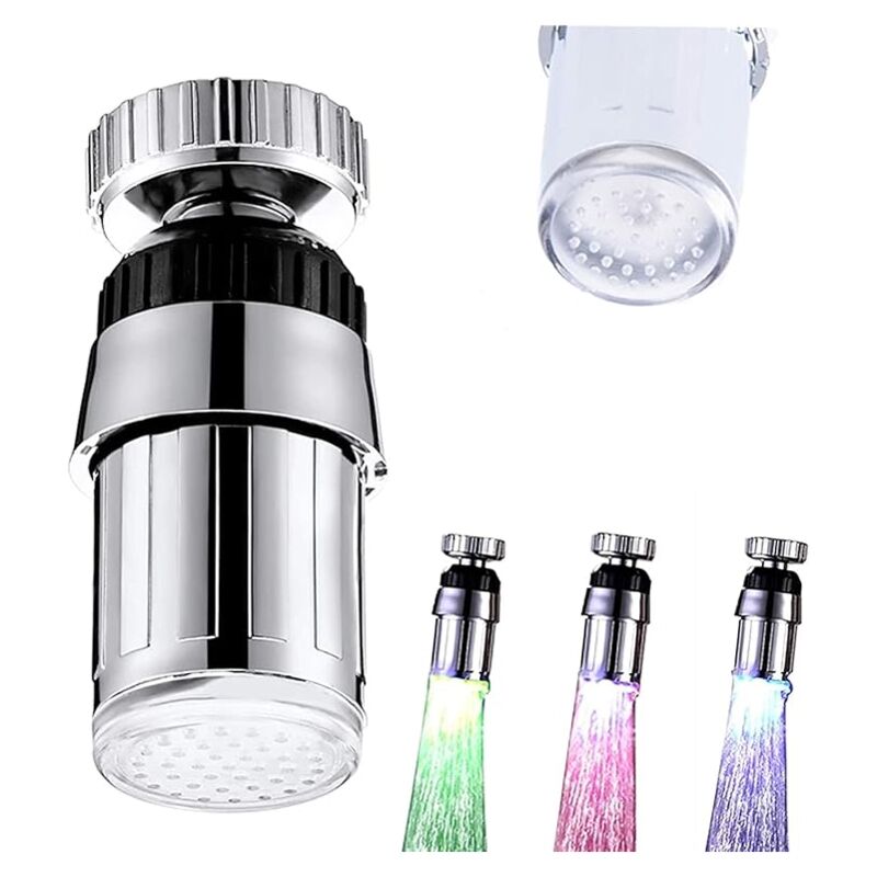 foto del prodotto rubinetto con luce led a 3 colori, rotazione a 360 gradi, temperatura controllata, rubinetti con sensore che cambiano colore, accessori per