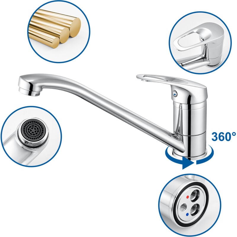foto del prodotto rubinetto cucina ad alta pressione rubinetto cucina girevole a 360 rubinetto per lavello miscelatore monocomando con aeratore estraibile, cromo