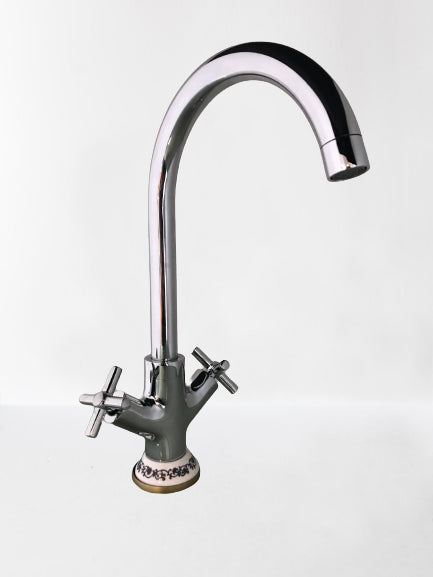 foto del prodotto rubinetto cucina bagno canna ombrello, con base a fiori lavorata ceramica