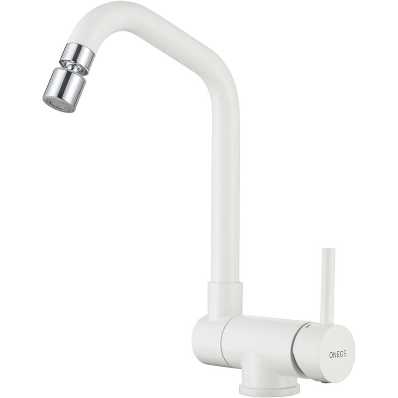 foto del prodotto rubinetto cucina bianco pieghevole con 2 modalit , miscelatore sottofinestra con girevole bocca spruzzatore, rubinetti abbattibile per lavello