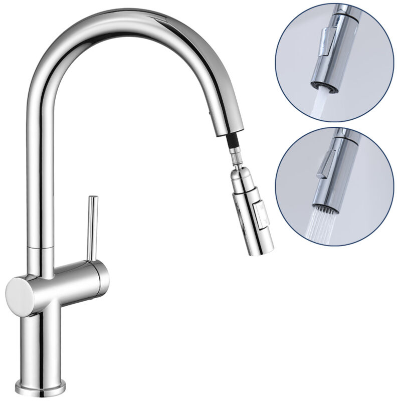 foto del prodotto rubinetto cucina con 2 funzioni doccetta estraibile fino 40cm girevole a 360 miscelatore monocomando per lavello con aeratore rimovibile auralum