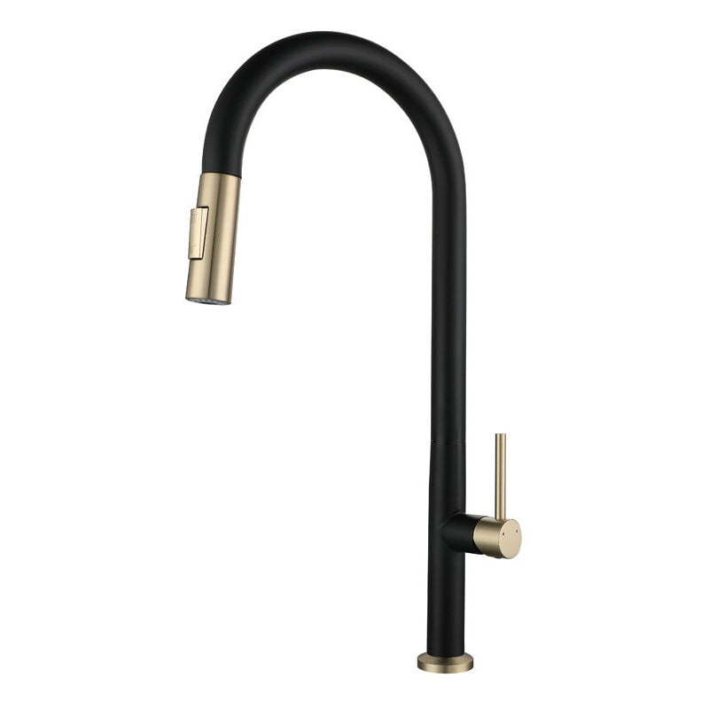 foto del prodotto rubinetto cucina con doccetta estensibile, rubinetti lavello girevole a 360 , miscelatore monocomando 2 modalit di spruzzo nero